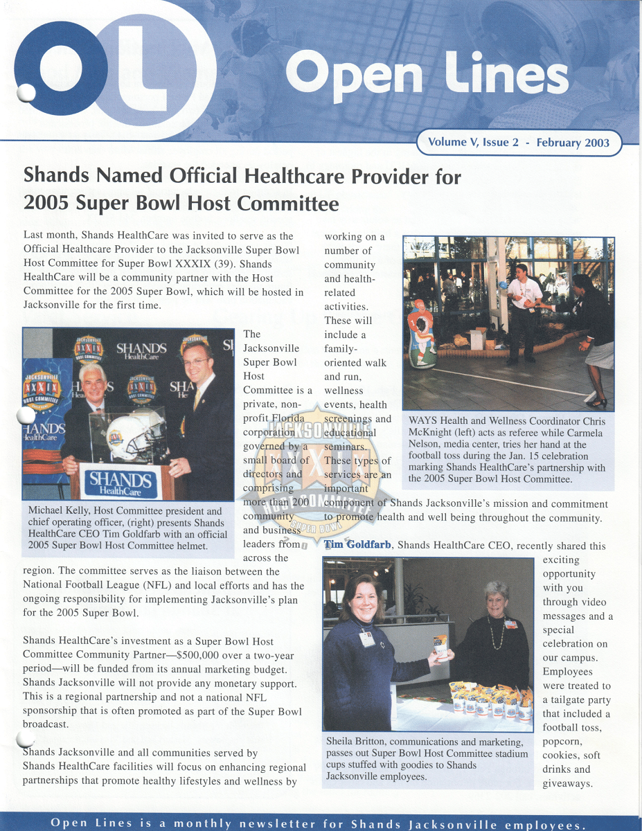 2003-02 Open Lines February - Healthcare Provider for 2005 Super Bowl Committee